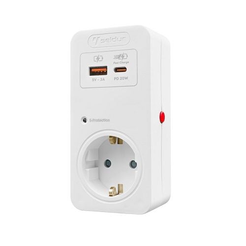Seldur Akım Korumalı Priz Tekli Usb Hızlı Şarjlı Beyaz E1Th33B