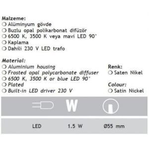 Armatür Jupıter Lw966S Ankastre Led Mob Spot Saten Sarı Işık