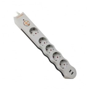 Tunçmatik Akım Korumalı Priz 5'li Anahtarlı Beyaz + 2 adet USB çıkışlı