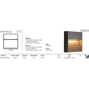 ARMATÜR JUPITER LW453 LED BAHÇE APLİK ANTRASİT 6W 3000K 300LM
