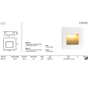 ARMATÜR JUPITER LW459AN LED DUVAR ANKASTRE IP44 4W 3000K SARI IŞIK
