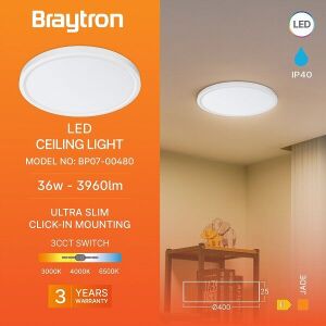Armatür Braytron Led Sıva Üstü Yuvarlak 40cm 36w Cct 6500-4000-3000k Bp07-00480