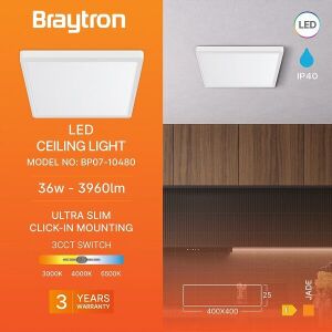 Armatür Braytron Led Sıva Üstü Kare 40cm 36w Cct 6500-4000-3000k Bp07-10480