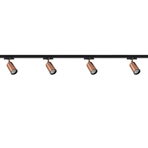Lüks Dekoratif 2 Metre Ray Spot Seti - 4'lü GU10 Duy Bakır/Siyah