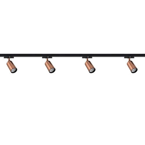 Lüks Dekoratif 2 Metre Ray Spot Seti - 4'lü GU10 Duy Bakır/Siyah