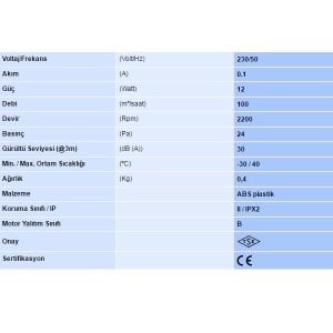 Aspiratör Aırcol Kanal Tip Kt 100 10Cm