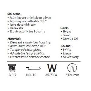 Armatür Metal Halide Jupıter Jd526G Ankastre Cdm-Tc 70W Gri