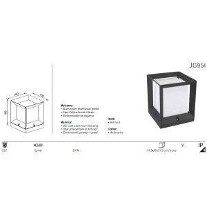Armatür Jupıter Jg956An Bahçe Set Üstü 16X16Cm Antrasit E27