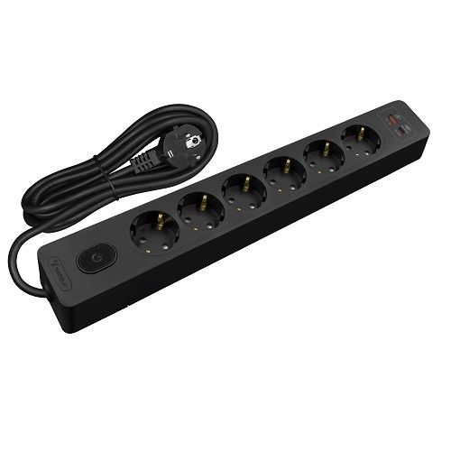 Seldur Akım Korumalı Priz 6'Lı Usb Ve Type-C (Usb-C) Hızlı Şarjlı 2 Mt Siyah