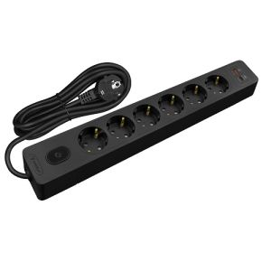 Seldur Akım Korumalı Priz 6'Lı Usb Ve Type-C (Usb-C) Hızlı Şarjlı 2 Mt Siyah