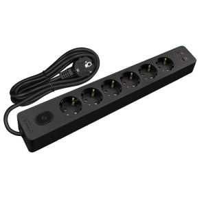 Seldur Akım Korumalı Priz 6'lı USB ve Type-C (USB-C) Hızlı Şarjlı 2 mt Siyah