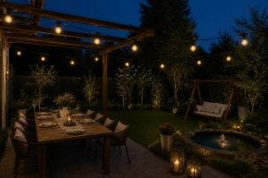 Dış Mekan Bahçe Aydınlatma Seti - 20'li E27 Duylu Zincir Işık + 1W 2700K LED Ampuller Dahil (Komple Hazır Ürün)
