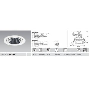 ARMATÜR JUPITER JH568 LED ANKASTRE AYNALI