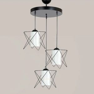 Armatür Metal Prizma Opal Whıte (Eko) Üçlü 3Xe27 Siyah
