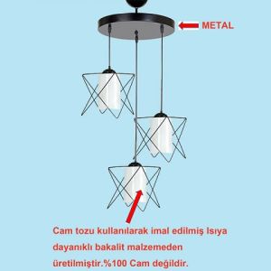 Armatür Metal Prizma Opal Whıte (Eko) Üçlü 3Xe27 Siyah