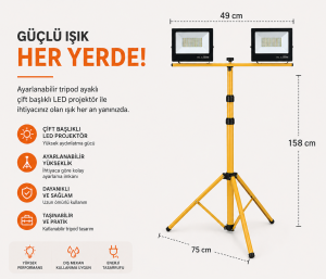 Tripod Ayaklı 2X200W Led Projektör Seti 5 Metre Kablolu