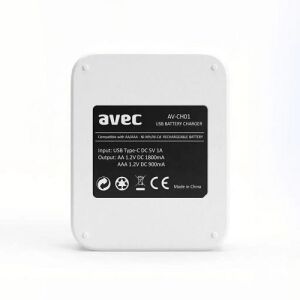 Pil Şarj Makinesi Avec Av-Ch01 Aa/Aaa 4'lü Usb Type-C Nımh/Nıcd Piller İçin