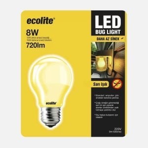 Ampul Led Ecolıte Sinek Kovucu E27 8W 720Lm Sarı Renk