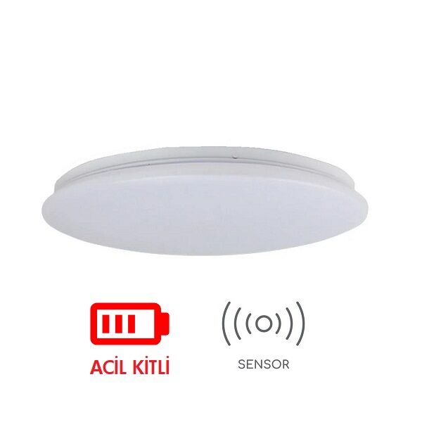 İnoled 18W Radar Sensörlü Tavan armatür 3000K (Acil kitli)