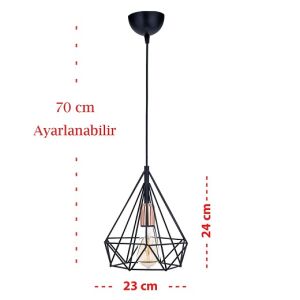 Armatür Metal Piramit (Eko) Tekli 1Xe27 Siyah