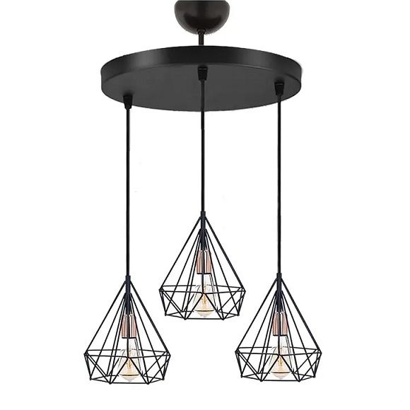Armatür Metal Piramit (Eko) Üçlü 3Xe27 Siyah