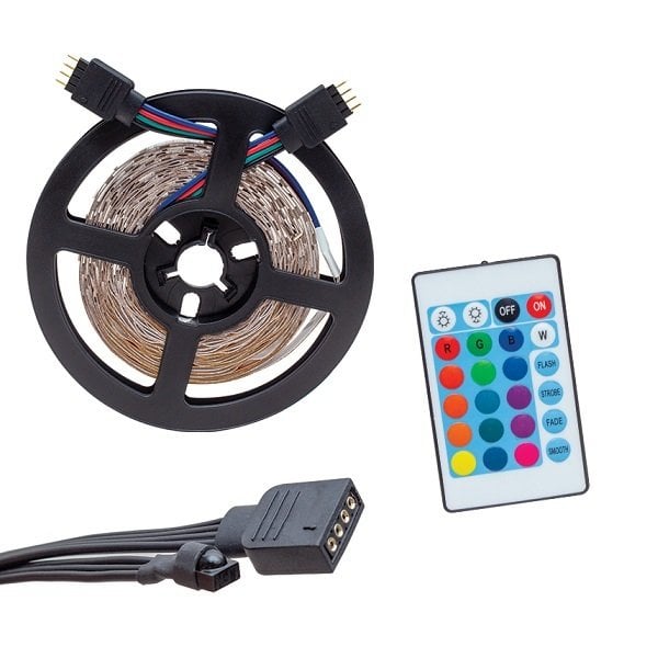 AMPUL LED ŞERİT SET (ADAPTÖR VE KUMANDA DAHİL) İÇ MEKAN RGB RENKLİ (5 METRE)