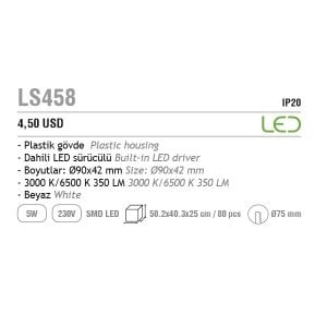 Jupiter Ls458 Led Spot 5W 3000K Sarı Işık