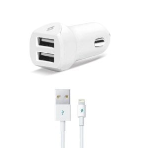 Adaptör Ttec Usb Şarj Çakmak Girişli 3A + Lıghtıng Iphone Şarj Kablosu Beyaz